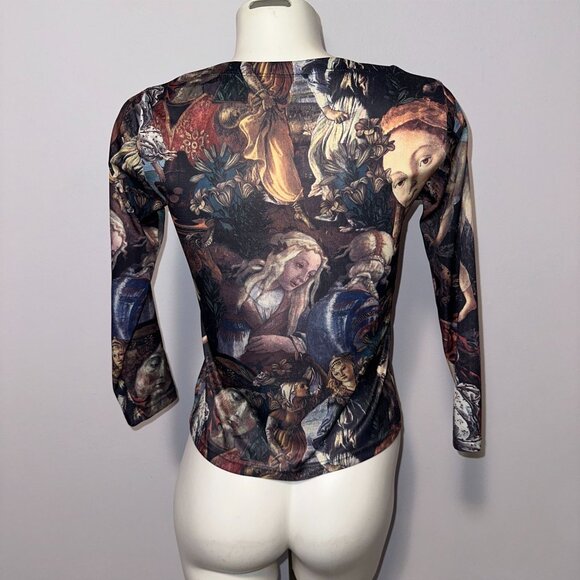 vtg 90s La Senza Renaissance Art Print Blouse Rare Mesh Top Womens Size Medium - Picture 5 of 7